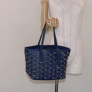 Jimmy Choo Studs Tote Bag Leather Blue Silver Auth 133409-21