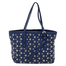 Jimmy Choo Studs Tote Bag Leather Blue Silver Auth 133409-2
