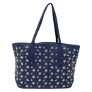 Jimmy Choo Studs Tote Bag Leather Blue Silver Auth 133409-3