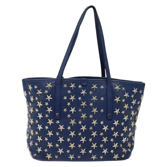 Jimmy Choo Studs Tote Bag Leather Blue Silver Auth 133409