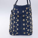 Jimmy Choo Studs Tote Bag Leather Blue Silver Auth 133409-4