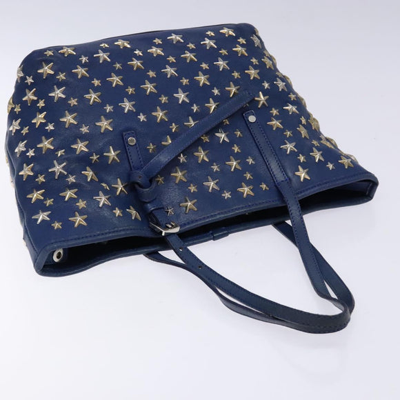 Jimmy Choo Studs Tote Bag Leather Blue Silver Auth 133409