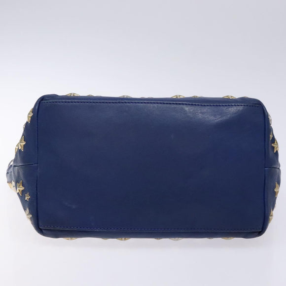 Jimmy Choo Studs Tote Bag Leather Blue Silver Auth 133409