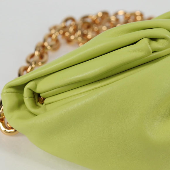 BOTTEGA VENETA Chain Shoulder Bag Leather Gold Lime Green Auth 133411V