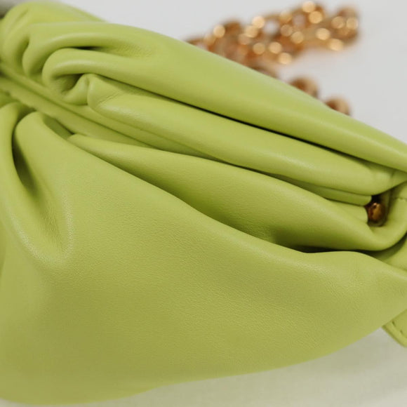 BOTTEGA VENETA Chain Shoulder Bag Leather Gold Lime Green Auth 133411V