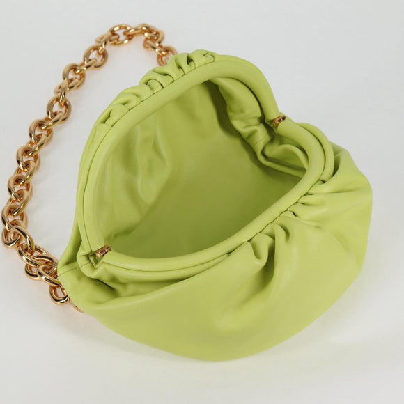 BOTTEGA VENETA Chain Shoulder Bag Leather Gold Lime Green Auth 133411V