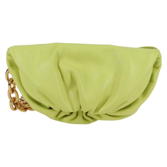 BOTTEGA VENETA Chain Shoulder Bag Leather Gold Lime Green Auth 133411V