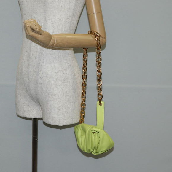 BOTTEGA VENETA Chain Shoulder Bag Leather Gold Lime Green Auth 133411V