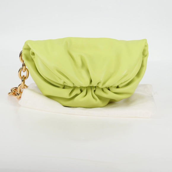 BOTTEGA VENETA Chain Shoulder Bag Leather Gold Lime Green Auth 133411V