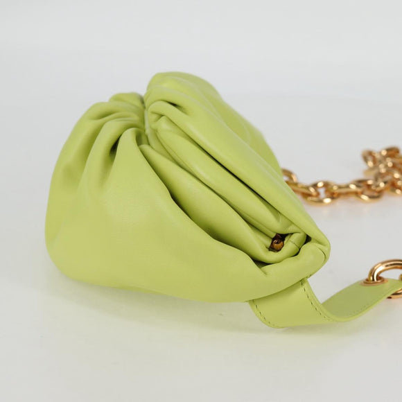 BOTTEGA VENETA Chain Shoulder Bag Leather Gold Lime Green Auth 133411V
