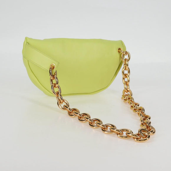 BOTTEGA VENETA Chain Shoulder Bag Leather Gold Lime Green Auth 133411V