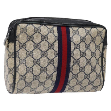 GUCCI GG Supreme Sherry Line Clutch Bag PVC Navy Gold Red Auth 133416