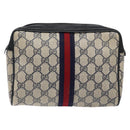 GUCCI GG Supreme Sherry Line Clutch Bag PVC Navy Gold Red Auth 133416-3