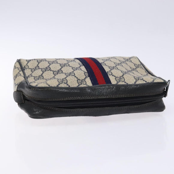 GUCCI GG Supreme Sherry Line Clutch Bag PVC Navy Gold Red Auth 133416