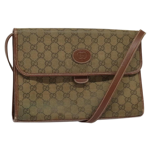 GUCCI GG Canvas Shoulder Bag Brown Gold 004 49 0195 Auth 133417