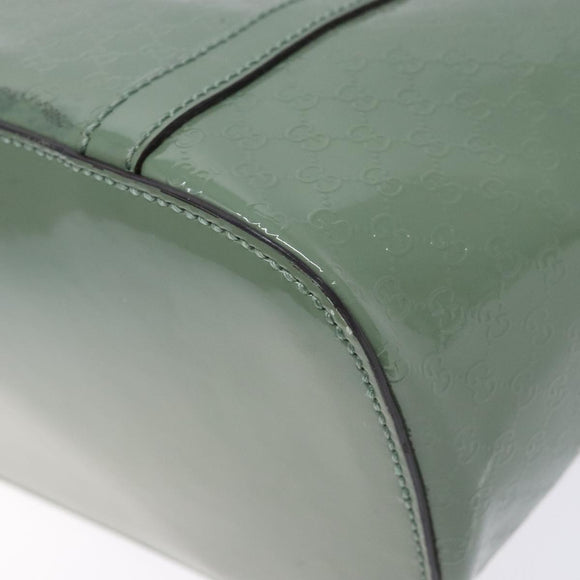GUCCI Micro GG Canvas Tote Bag Patent leather Green Gold 336776 Auth 133418