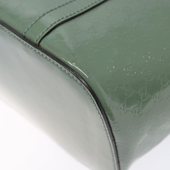 GUCCI Micro GG Canvas Tote Bag Patent leather Green Gold 336776 Auth 133418