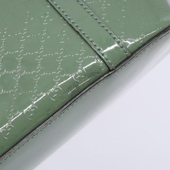 GUCCI Micro GG Canvas Tote Bag Patent leather Green Gold 336776 Auth 133418