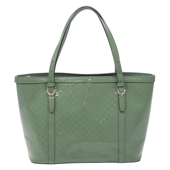 GUCCI Micro GG Canvas Tote Bag Patent leather Green Gold 336776 Auth 133418
