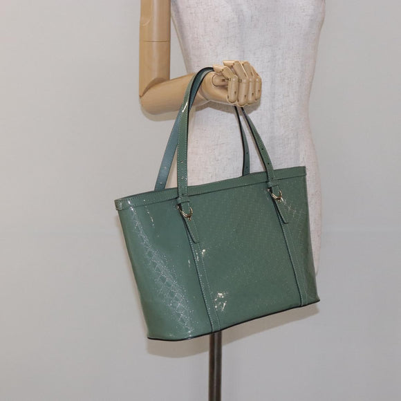 GUCCI Micro GG Canvas Tote Bag Patent leather Green Gold 336776 Auth 133418