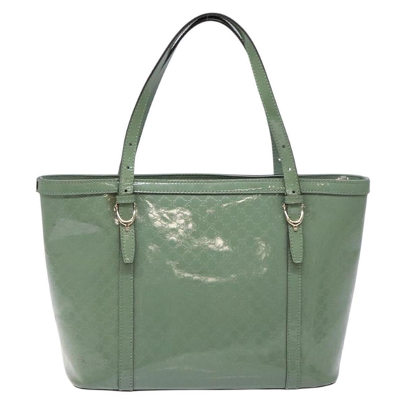 GUCCI Micro GG Canvas Tote Bag Patent leather Green Gold 336776 Auth 133418