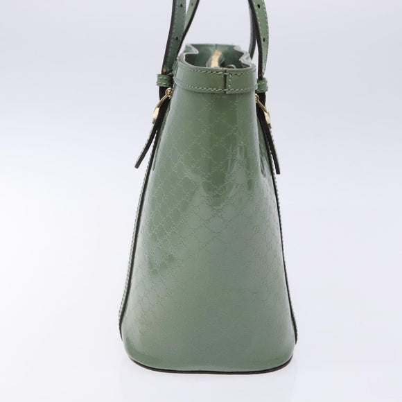 GUCCI Micro GG Canvas Tote Bag Patent leather Green Gold 336776 Auth 133418