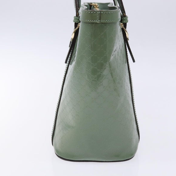 GUCCI Micro GG Canvas Tote Bag Patent leather Green Gold 336776 Auth 133418