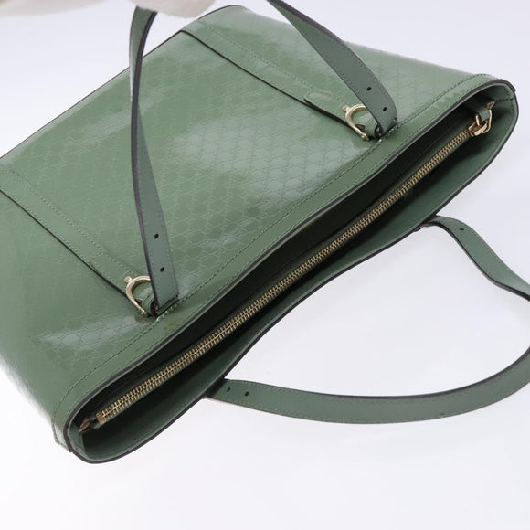 GUCCI Micro GG Canvas Tote Bag Patent leather Green Gold 336776 Auth 133418