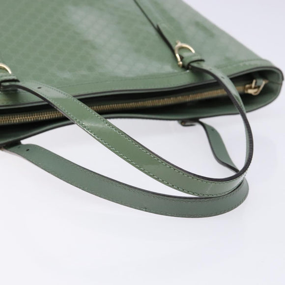 GUCCI Micro GG Canvas Tote Bag Patent leather Green Gold 336776 Auth 133418