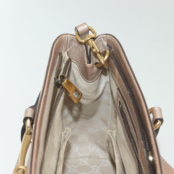 GUCCI Horsebit Hand Bag Leather 2way Gold Pink gold 319795 Auth 133420