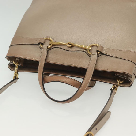 GUCCI Horsebit Hand Bag Leather 2way Gold Pink gold 319795 Auth 133420