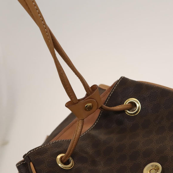 CELINE Macadam Canvas Backpack PVC Leather Brown Gold Auth 133422