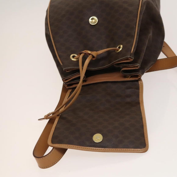 CELINE Macadam Canvas Backpack PVC Leather Brown Gold Auth 133422