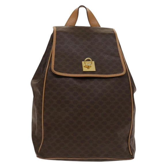 CELINE Macadam Canvas Backpack PVC Leather Brown Gold Auth 133422