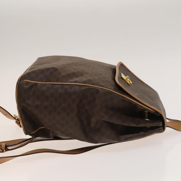 CELINE Macadam Canvas Backpack PVC Leather Brown Gold Auth 133422
