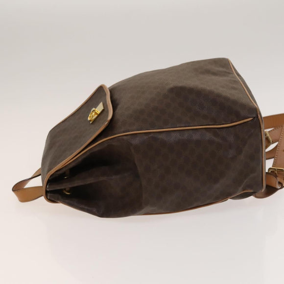 CELINE Macadam Canvas Backpack PVC Leather Brown Gold Auth 133422