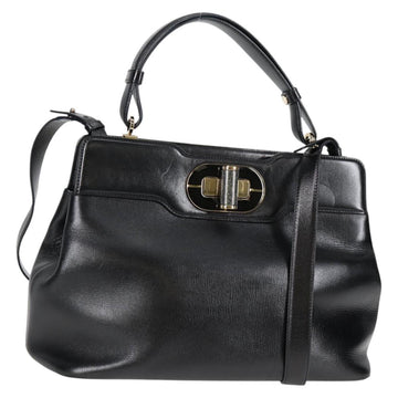 BVLGARI Hand Bag Leather 2way Black Gold Auth 133425