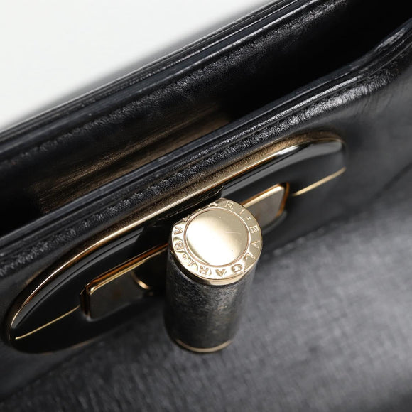 BVLGARI Hand Bag Leather 2way Black Gold Auth 133425