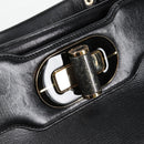 BVLGARI Hand Bag Leather 2way Black Gold Auth 133425-18