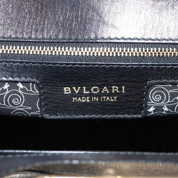 BVLGARI Hand Bag Leather 2way Black Gold Auth 133425