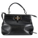 BVLGARI Hand Bag Leather 2way Black Gold Auth 133425-2