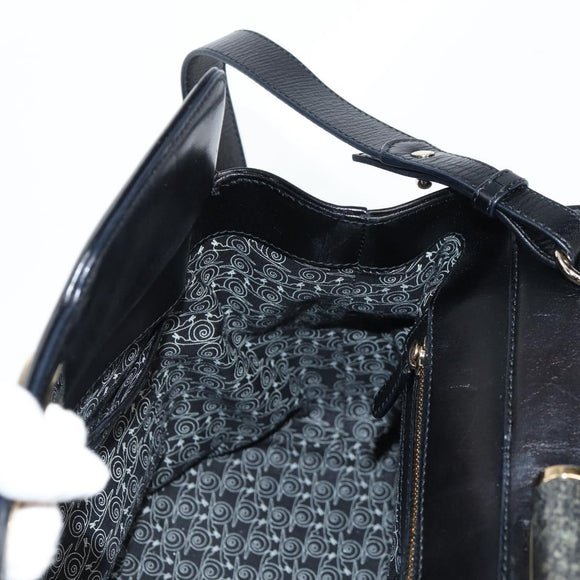 BVLGARI Hand Bag Leather 2way Black Gold Auth 133425