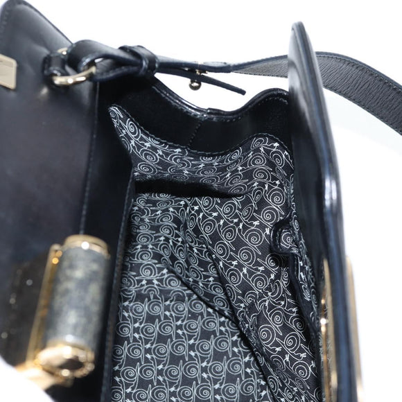 BVLGARI Hand Bag Leather 2way Black Gold Auth 133425