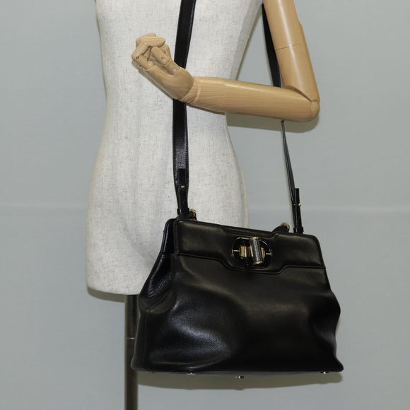 BVLGARI Hand Bag Leather 2way Black Gold Auth 133425
