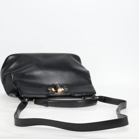 BVLGARI Hand Bag Leather 2way Black Gold Auth 133425