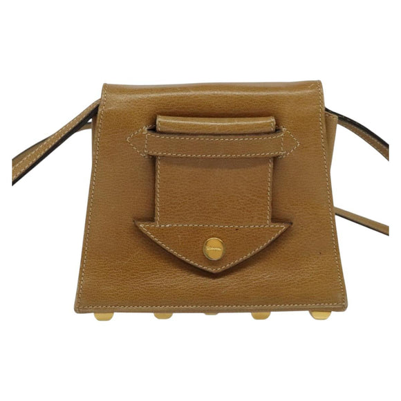 Salvatore Ferragamo Shoulder Bag Leather Beige Gold Auth 133427