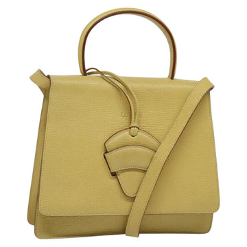 LOEWE Anagram Hand Bag Leather 2way Gold Yellow Auth 133432