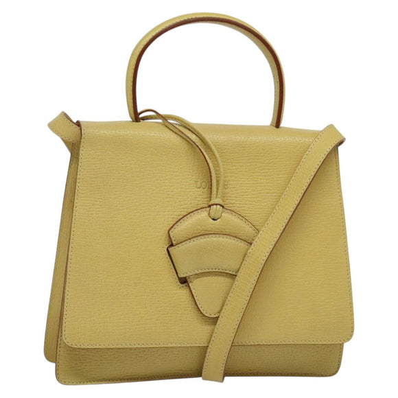 LOEWE Anagram Hand Bag Leather 2way Gold Yellow Auth 133432
