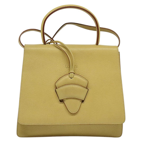 LOEWE Anagram Hand Bag Leather 2way Gold Yellow Auth 133432