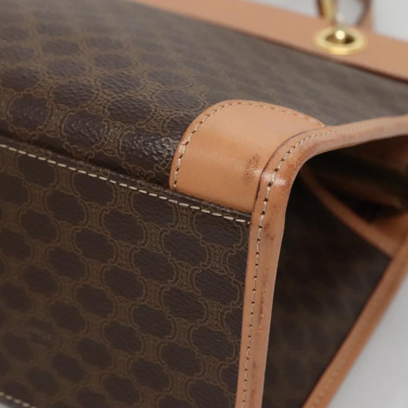 CELINE Macadam Canvas Hand Bag PVC Leather Brown Gold Auth 133434